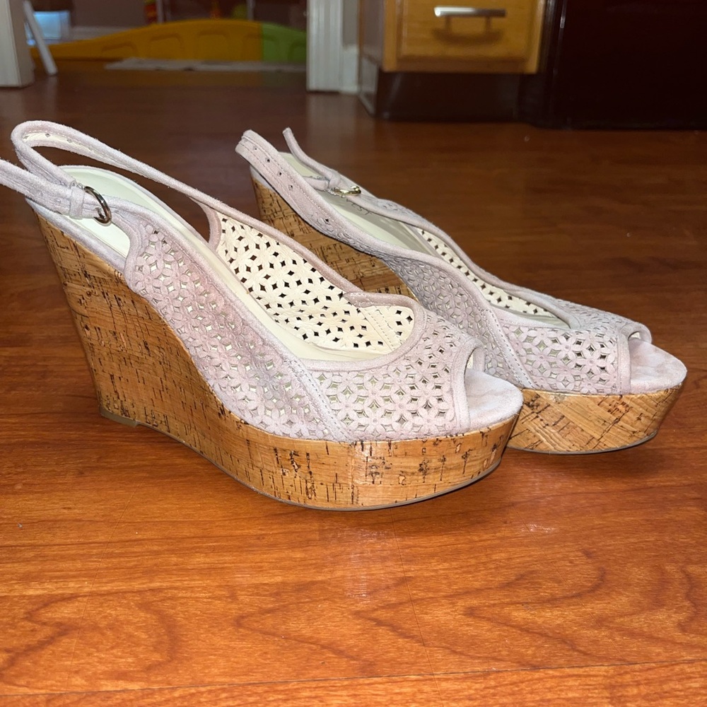 Pink Wedge Sandals with Cork Heel